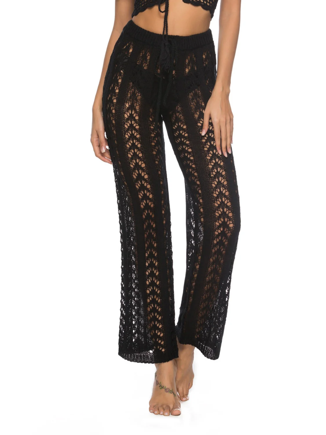 Cutout Drawstring High Waist Swim Pants - Image 8