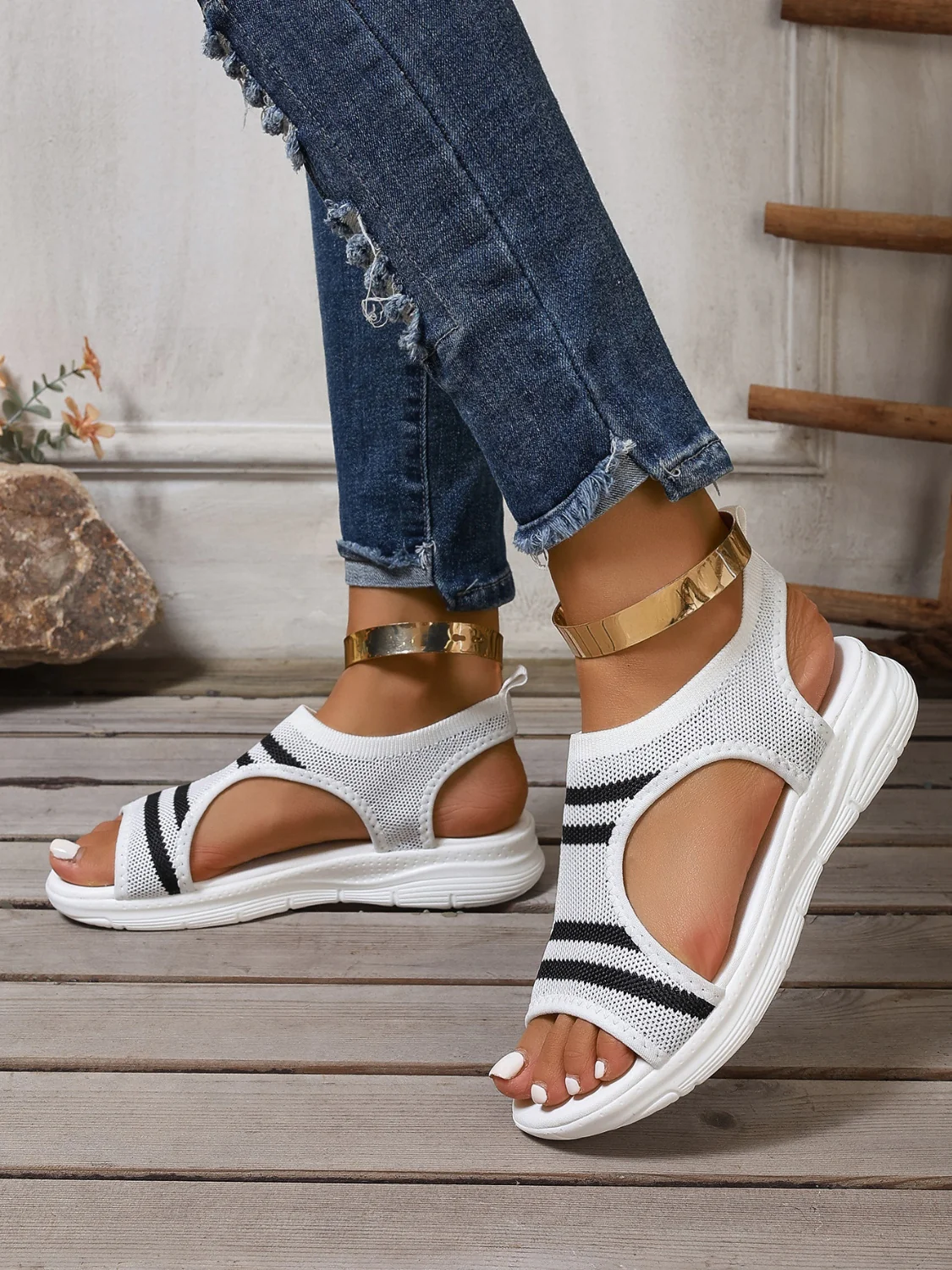 Cutout Mesh Peep Toe Sandals - Image 4