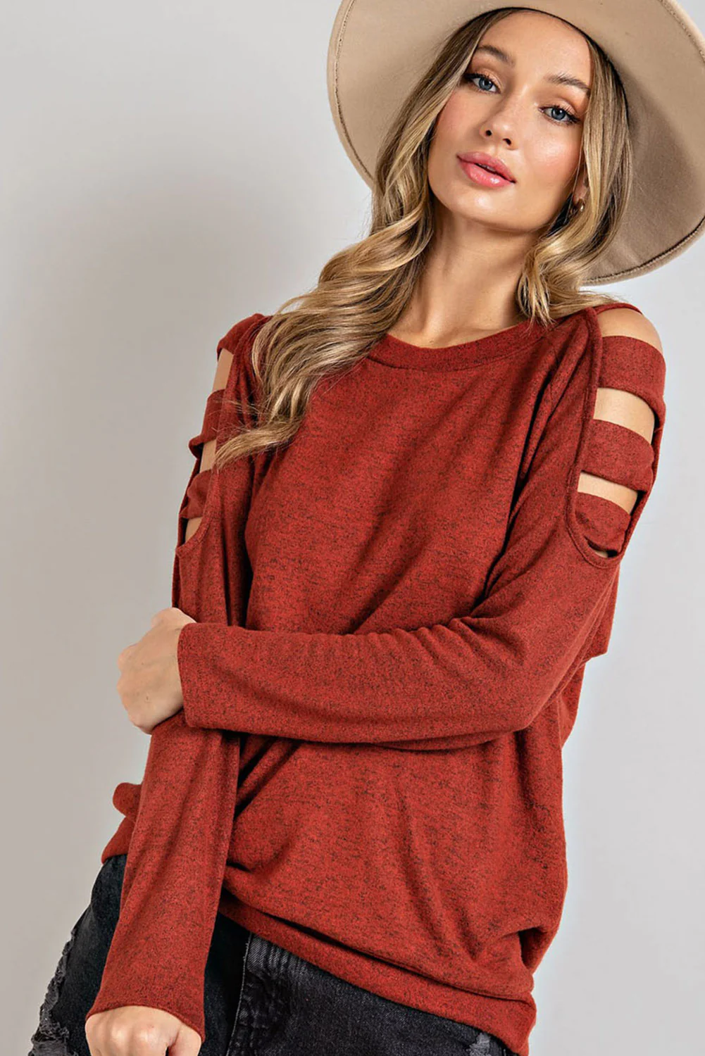 Cutout Round Neck Long Sleeve Top - Image 3