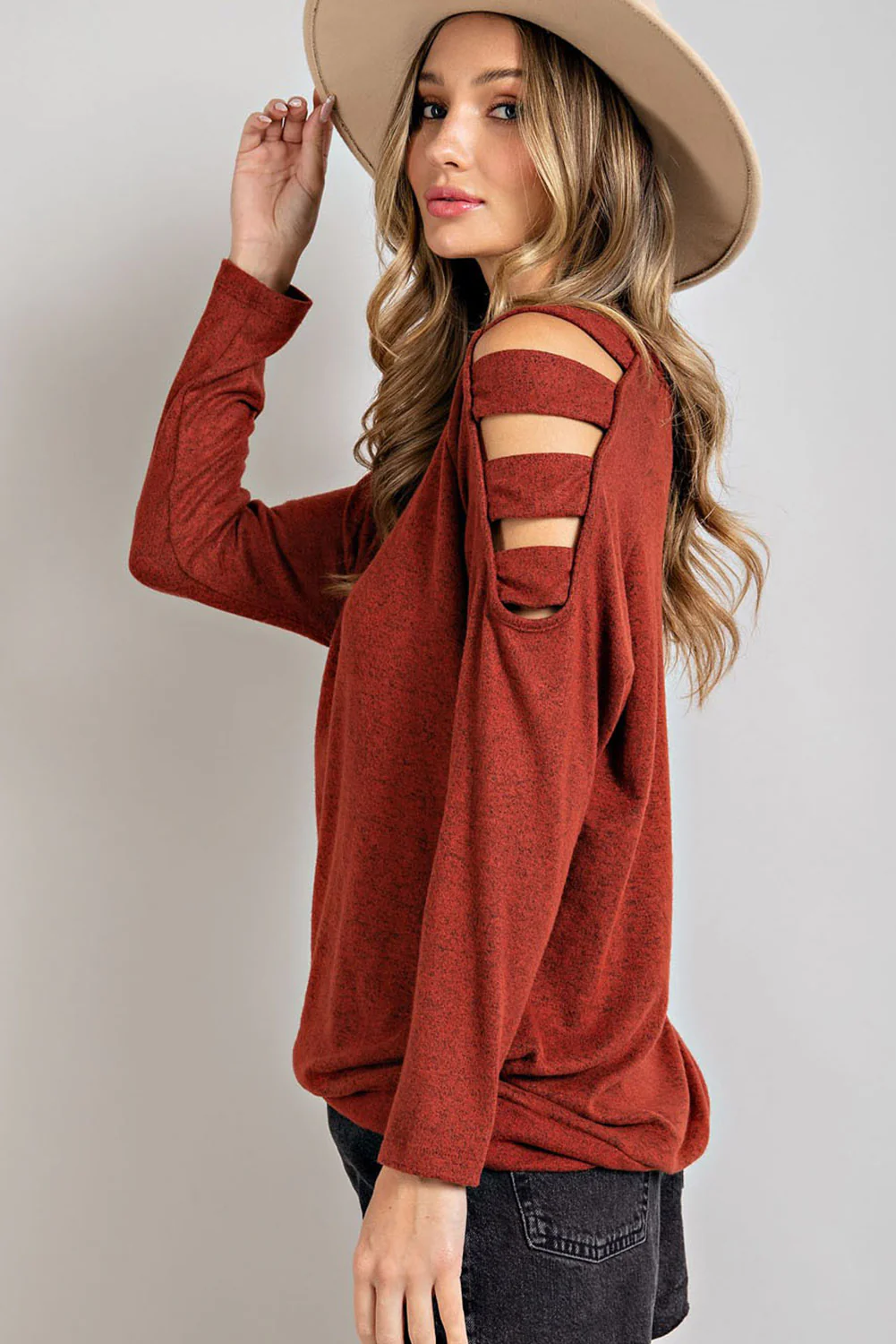 Cutout Round Neck Long Sleeve Top - Image 5