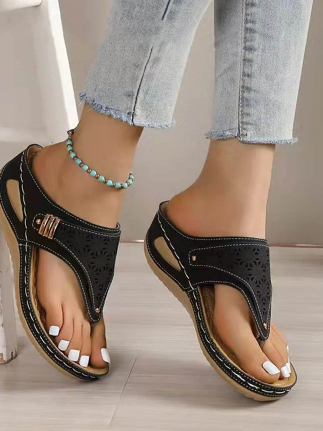 Cutout Toe Post PVC Sandals - Image 2