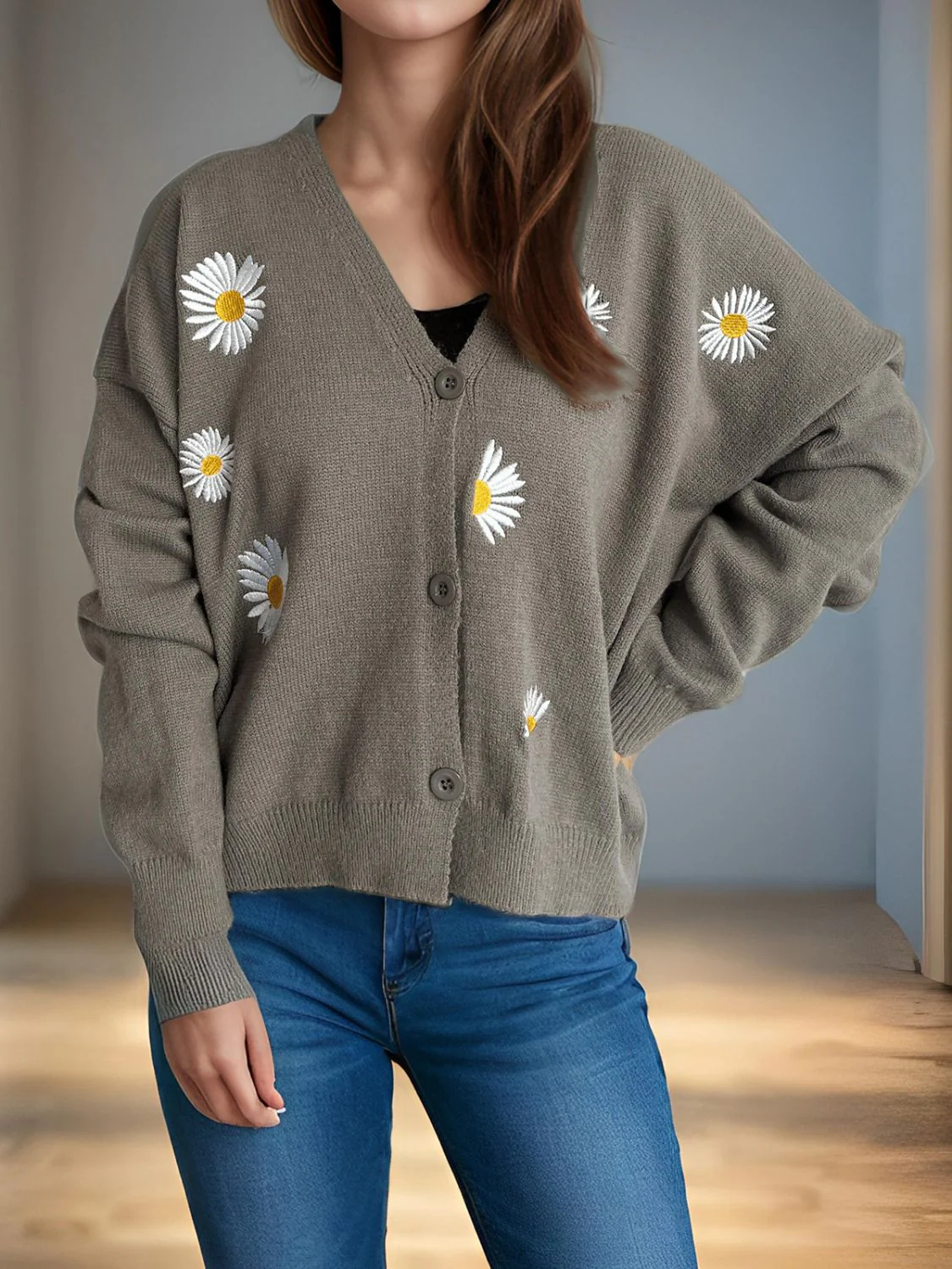 Daisy Button Up V-Neck Cardigan - Image 17