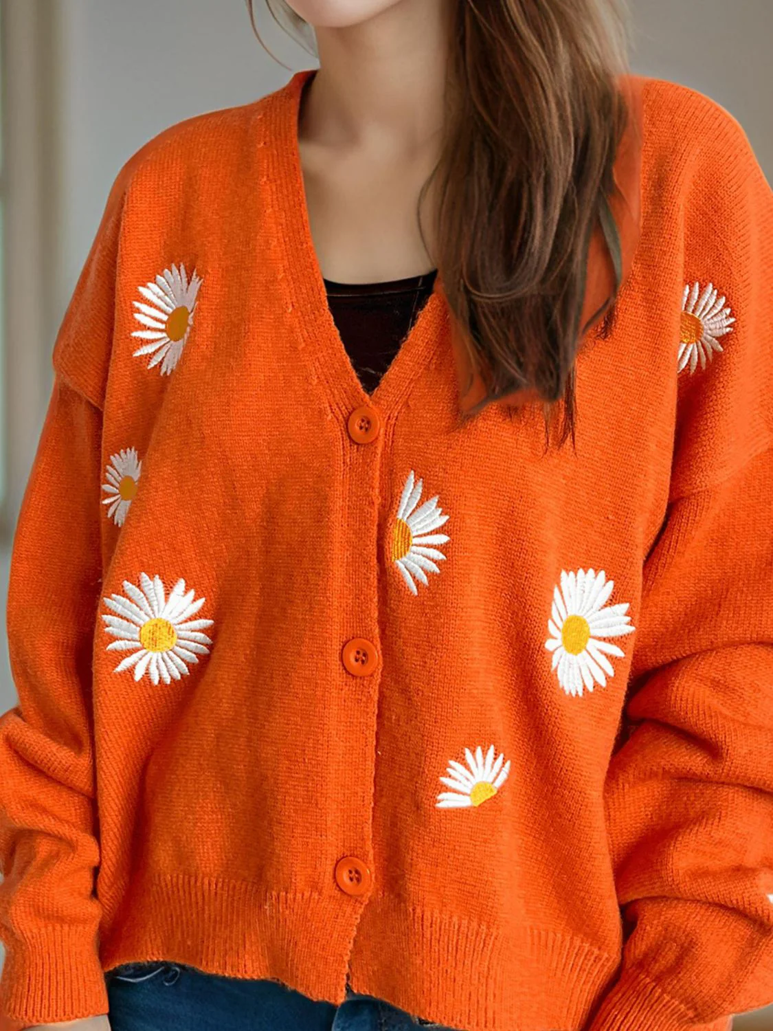 Daisy Button Up V-Neck Cardigan - Image 3