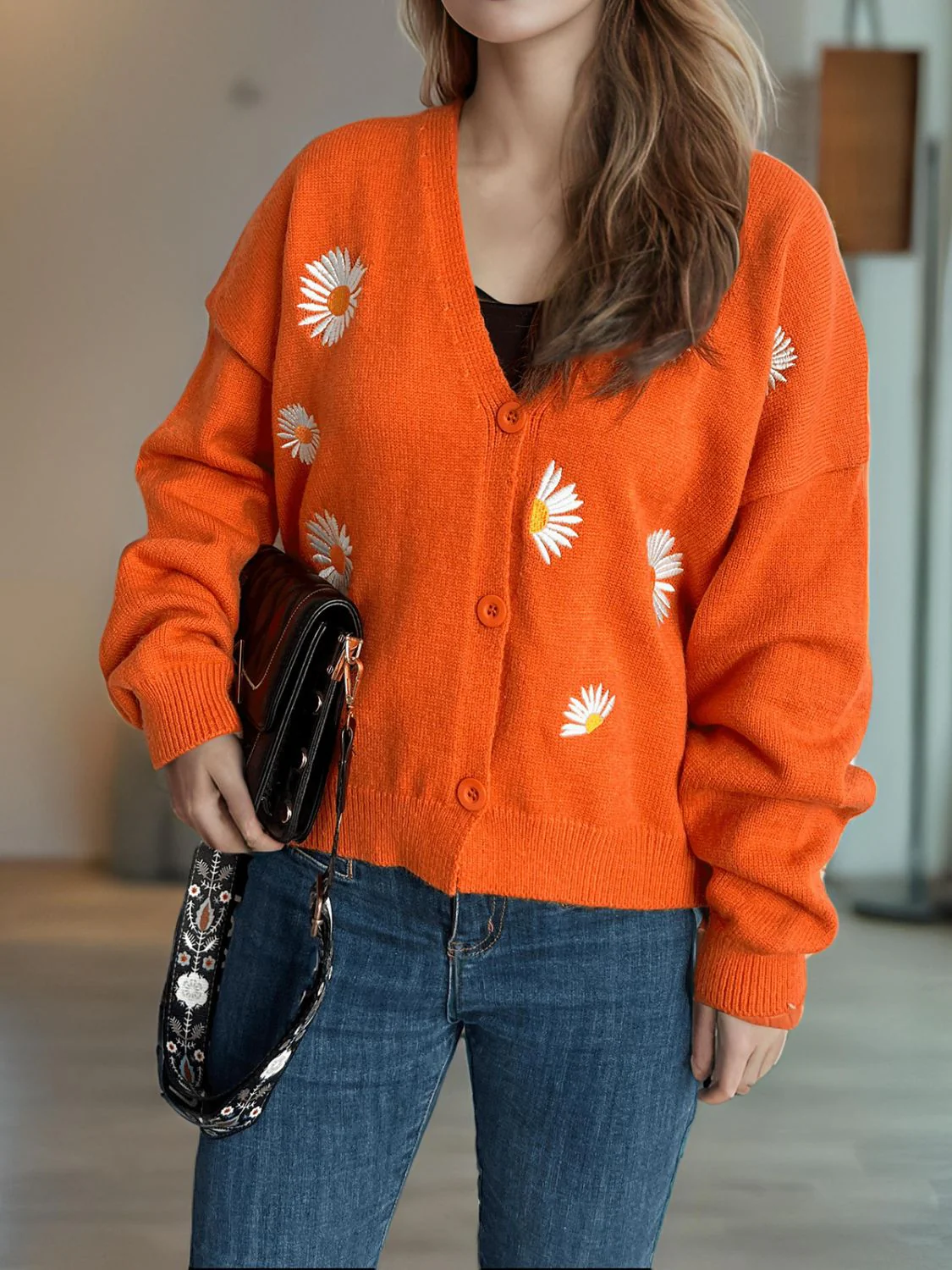 Daisy Button Up V-Neck Cardigan - Image 5