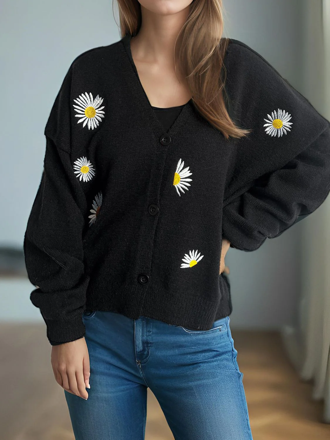 Daisy Button Up V-Neck Cardigan - Image 7