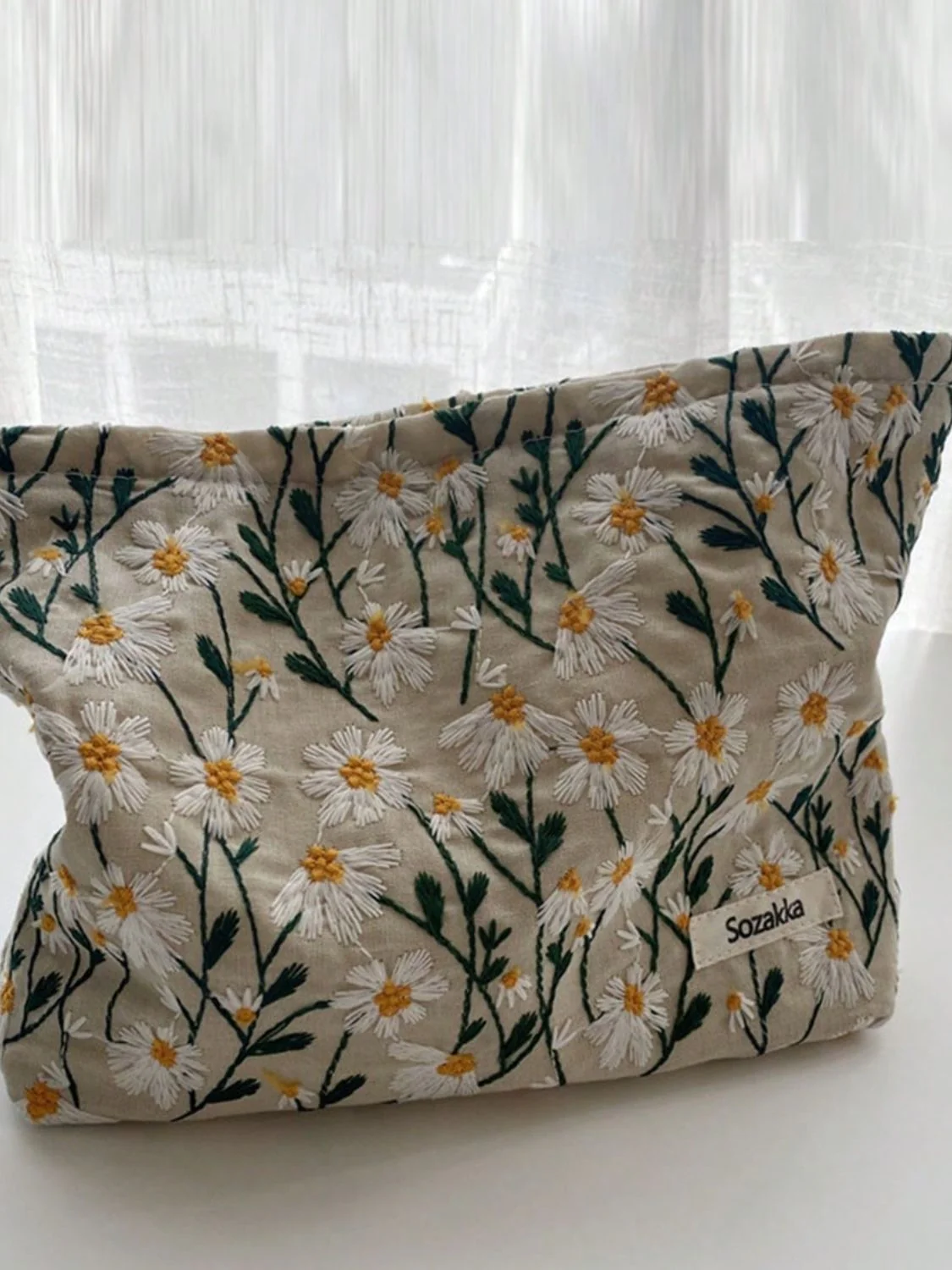 Daisy Embroidered Cosmetic Pouch - Image 2