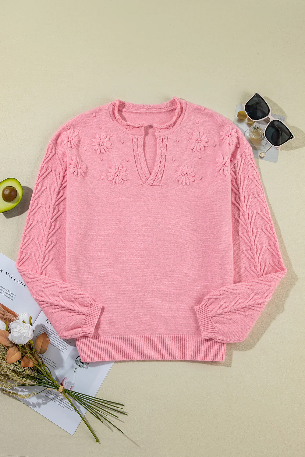 Daisy Notched Long Sleeve Sweater - Image 6