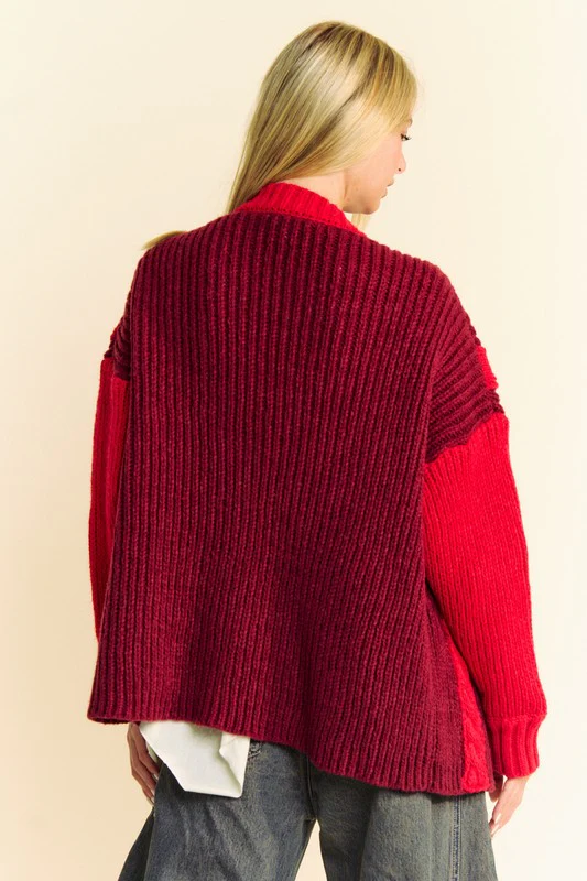Davi & Dani Cable-Knit Color Block Open Front Cardigan - Image 2