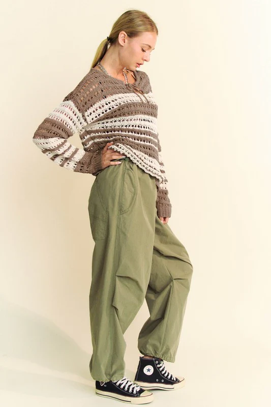 Davi & Dani Contrast Striped Crochet Drop Shoulder Knit Cover Up - Image 6