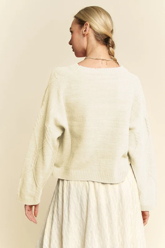 Davi & Dani Diamond Cable Pattern Drop Shoulder Sweater - Image 2