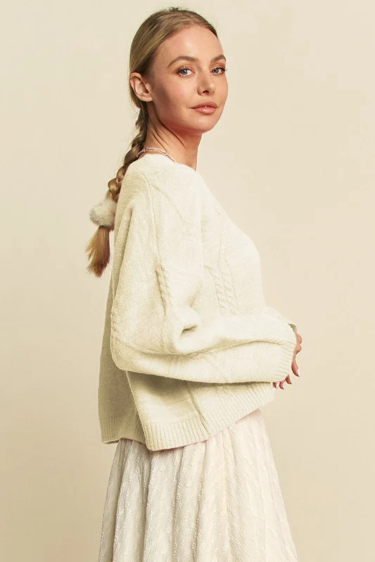 Davi & Dani Diamond Cable Pattern Drop Shoulder Sweater - Image 3