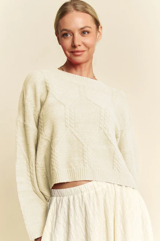 Davi & Dani Diamond Cable Pattern Drop Shoulder Sweater - Image 4