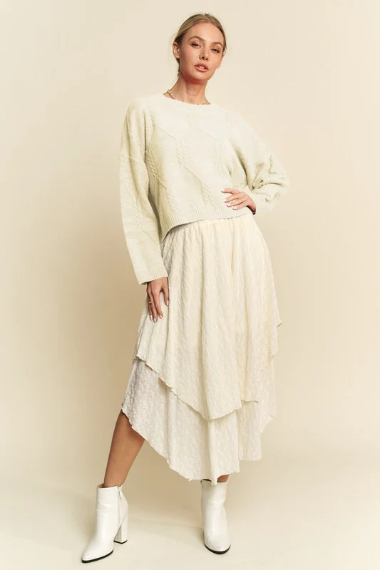 Davi & Dani Diamond Cable Pattern Drop Shoulder Sweater - Image 5