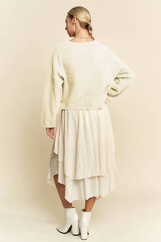 Davi & Dani Diamond Cable Pattern Drop Shoulder Sweater - Image 6