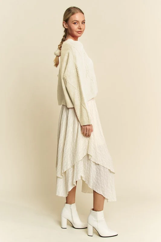 Davi & Dani Diamond Cable Pattern Drop Shoulder Sweater - Image 7