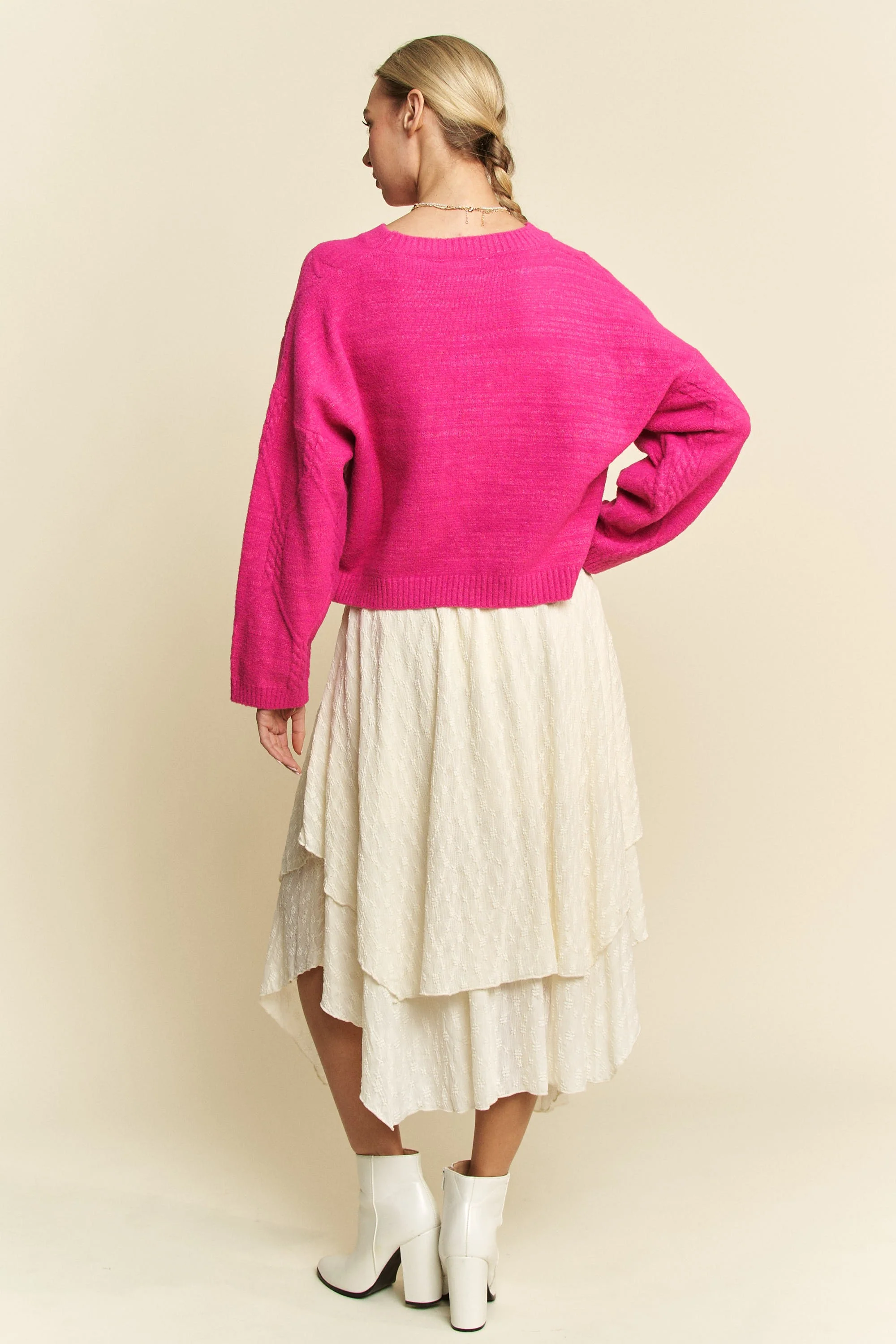 Davi & Dani Diamond Cable Pattern Drop Shoulder Sweater - Image 10