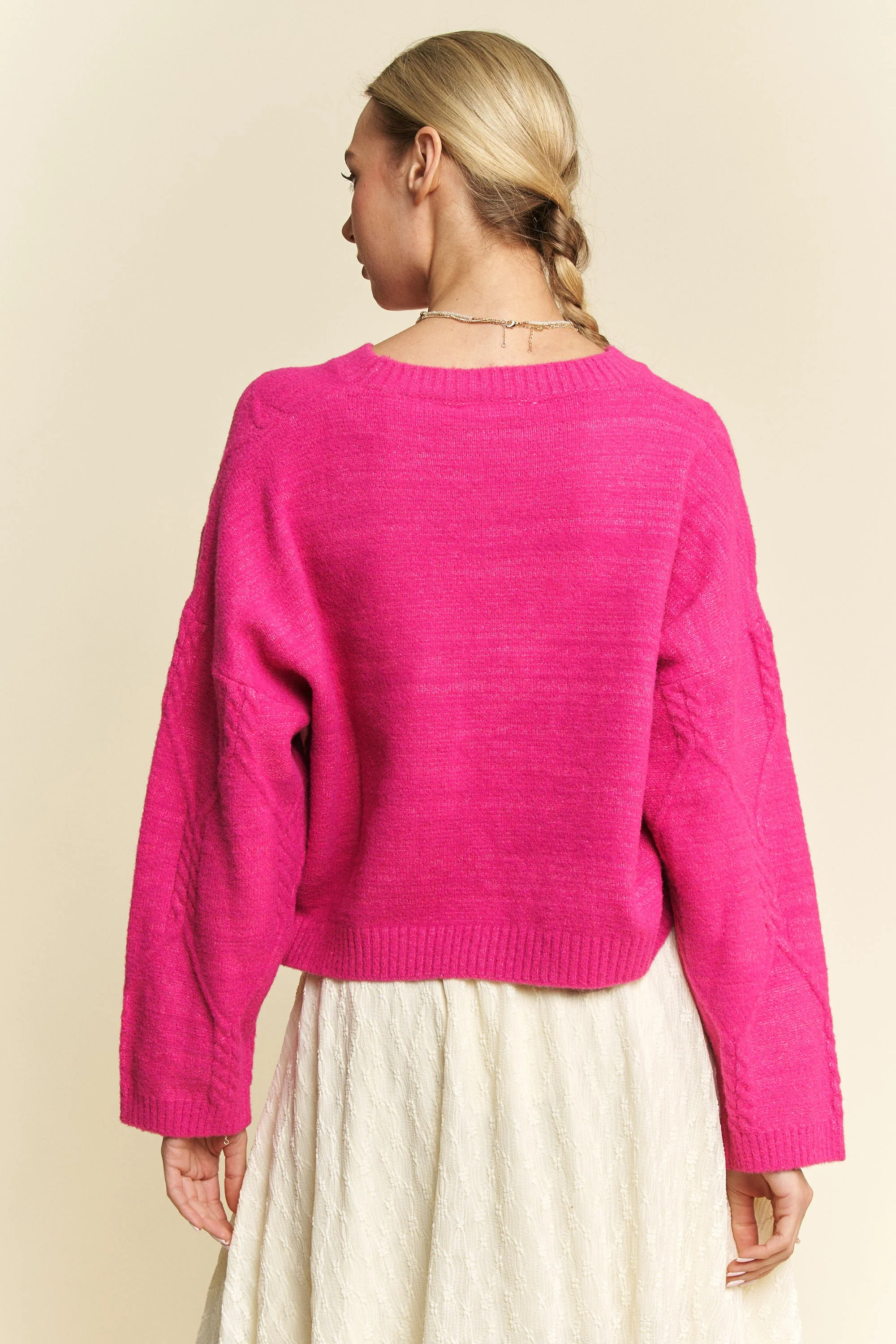 Davi & Dani Diamond Cable Pattern Drop Shoulder Sweater - Image 5