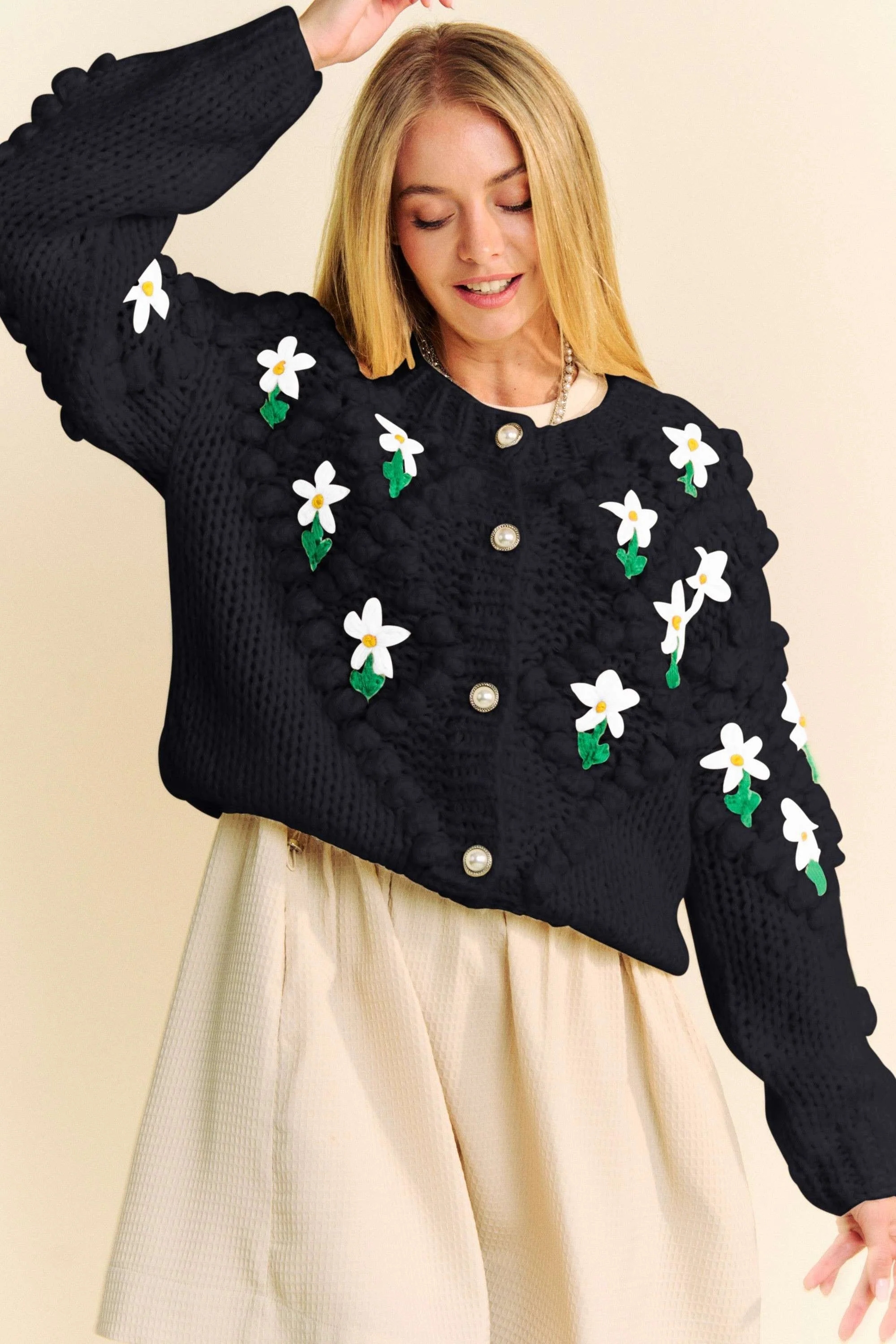 Davi & Dani Floral Pattern Button Down Cardigan - Image 4