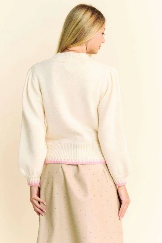 Davi & Dani Flower Patch Fuzzy Mock Neck Sweater - Image 2