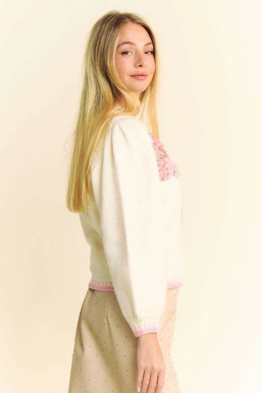 Davi & Dani Flower Patch Fuzzy Mock Neck Sweater - Image 3