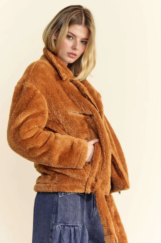 Davi & Dani Fuzzy Zip Up Collared Neck Jacket - Image 3