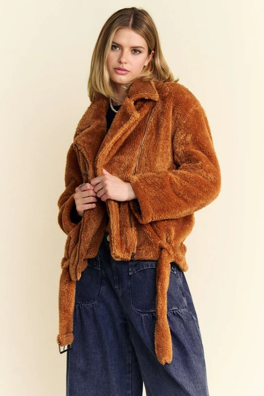 Davi & Dani Fuzzy Zip Up Collared Neck Jacket - Image 5