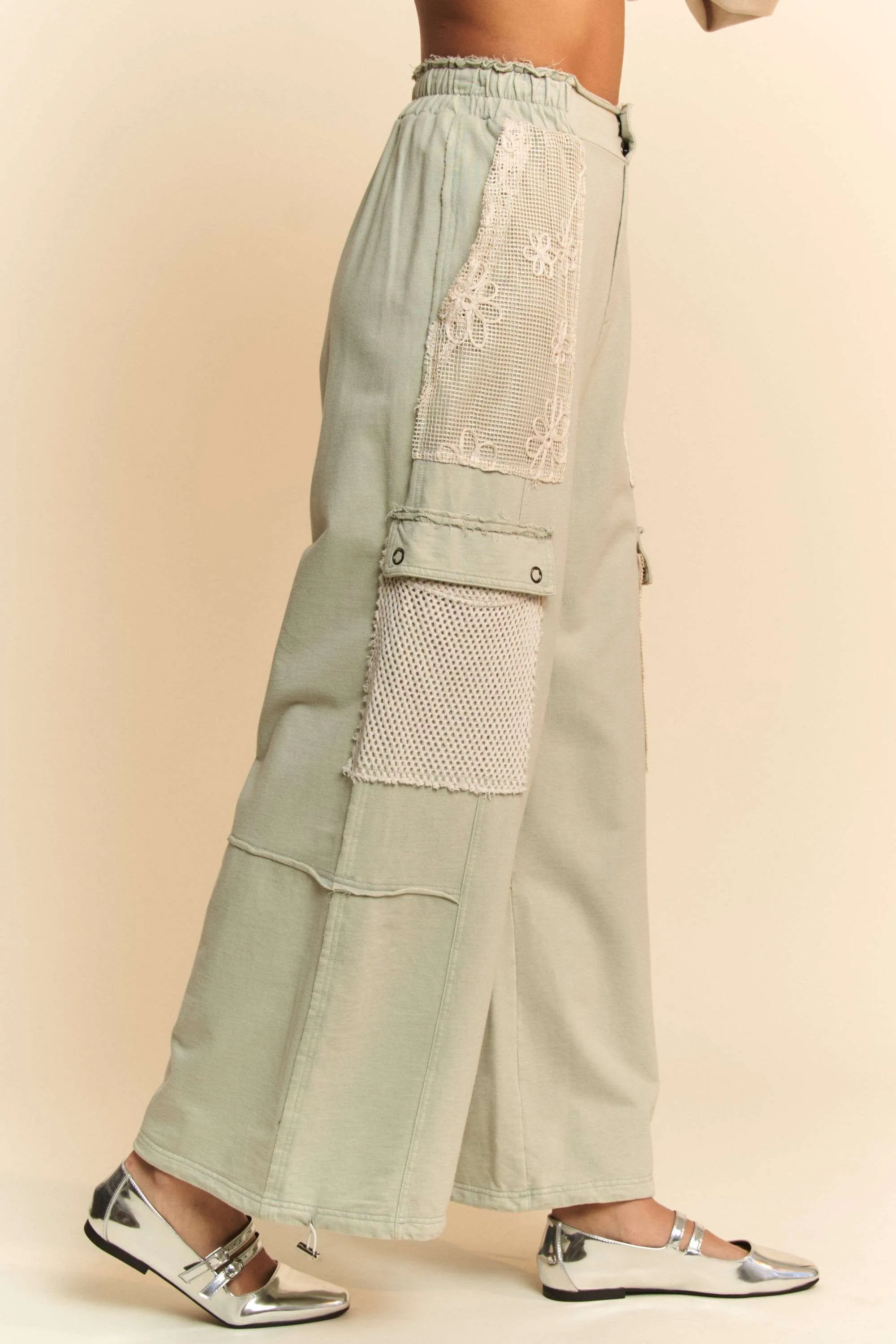 Davi & Dani Lace Patchwork Bottom Opening Adjustable Pants - Image 3
