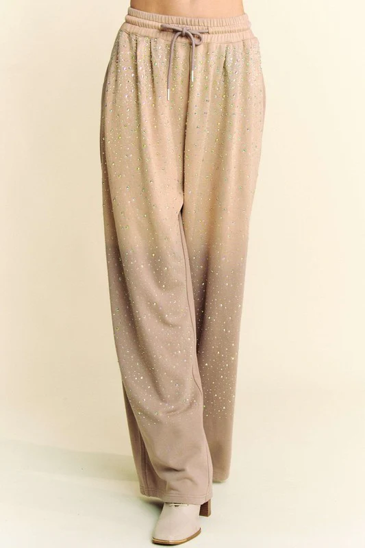 Davi & Dani Rhinestone Drawstring Wide Leg Pants - Image 4