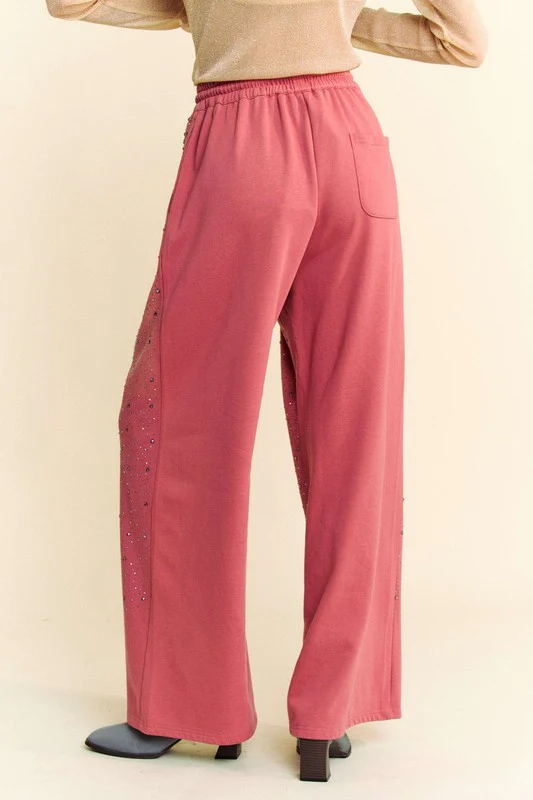 Davi & Dani Rhinestone Drawstring Wide Leg Pants - Image 2