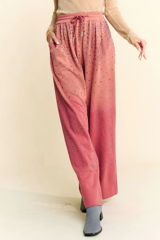 Davi & Dani Rhinestone Drawstring Wide Leg Pants - Image 4