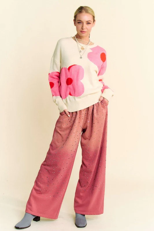 Davi & Dani Rhinestone Drawstring Wide Leg Pants - Image 5