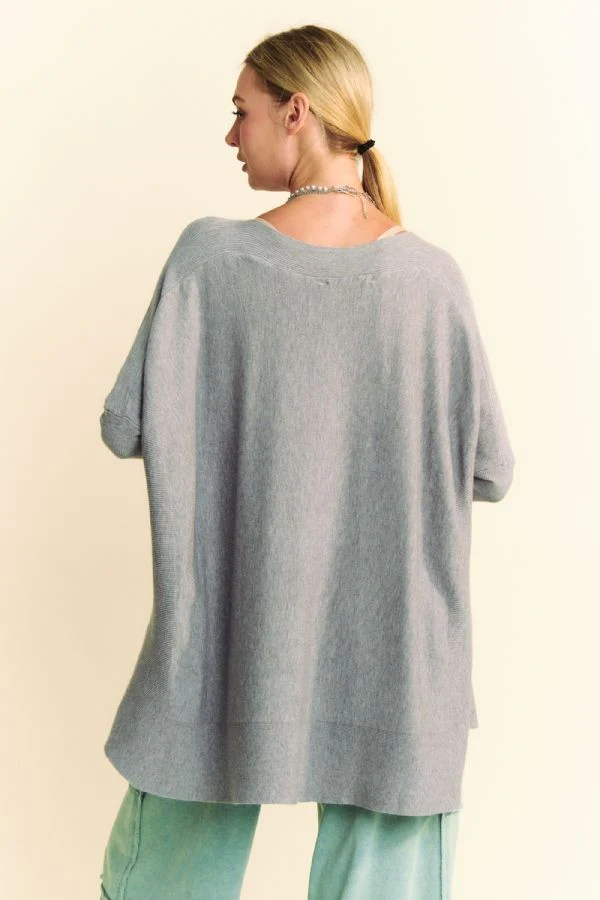 Davi & Dani Round Neck Dropped Shoulder Long Sleeve Knit Top - Image 2