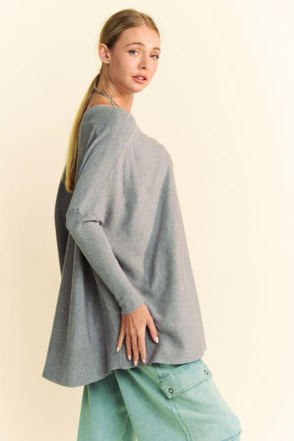 Davi & Dani Round Neck Dropped Shoulder Long Sleeve Knit Top - Image 3