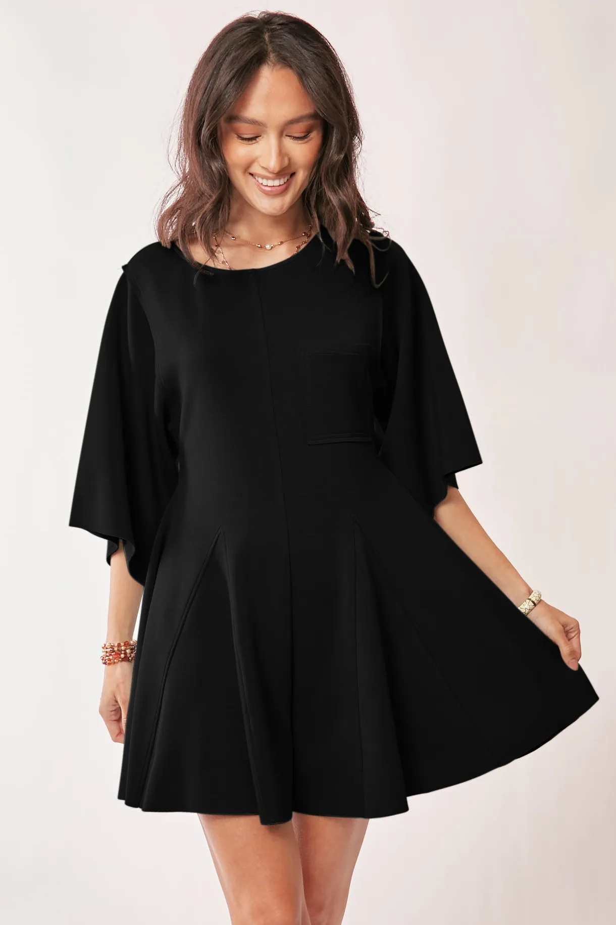 Davi & Dani Solid Draped Sleeve Ties Back Skort Romper - Image 2