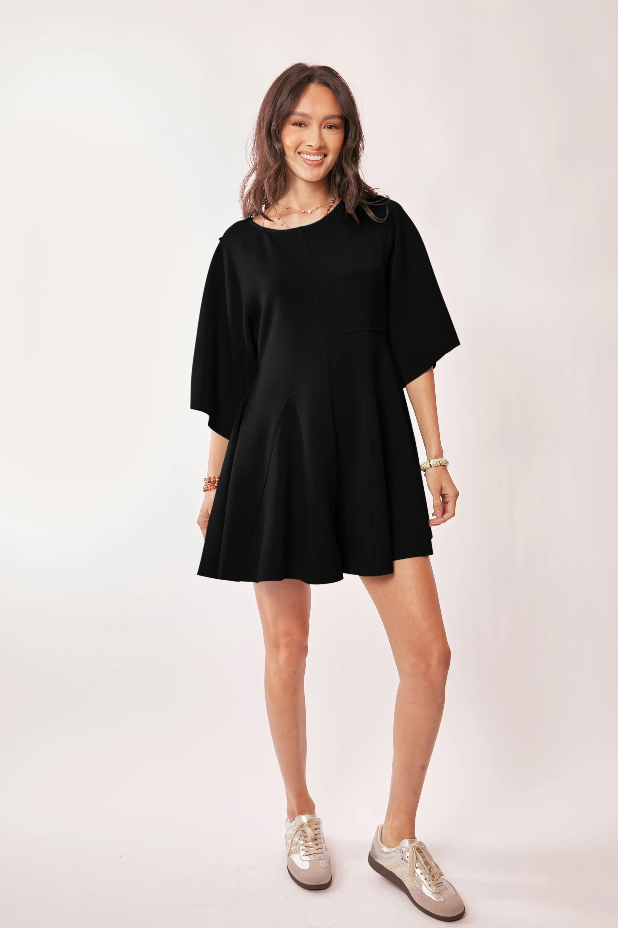 Davi & Dani Solid Draped Sleeve Ties Back Skort Romper - Image 5
