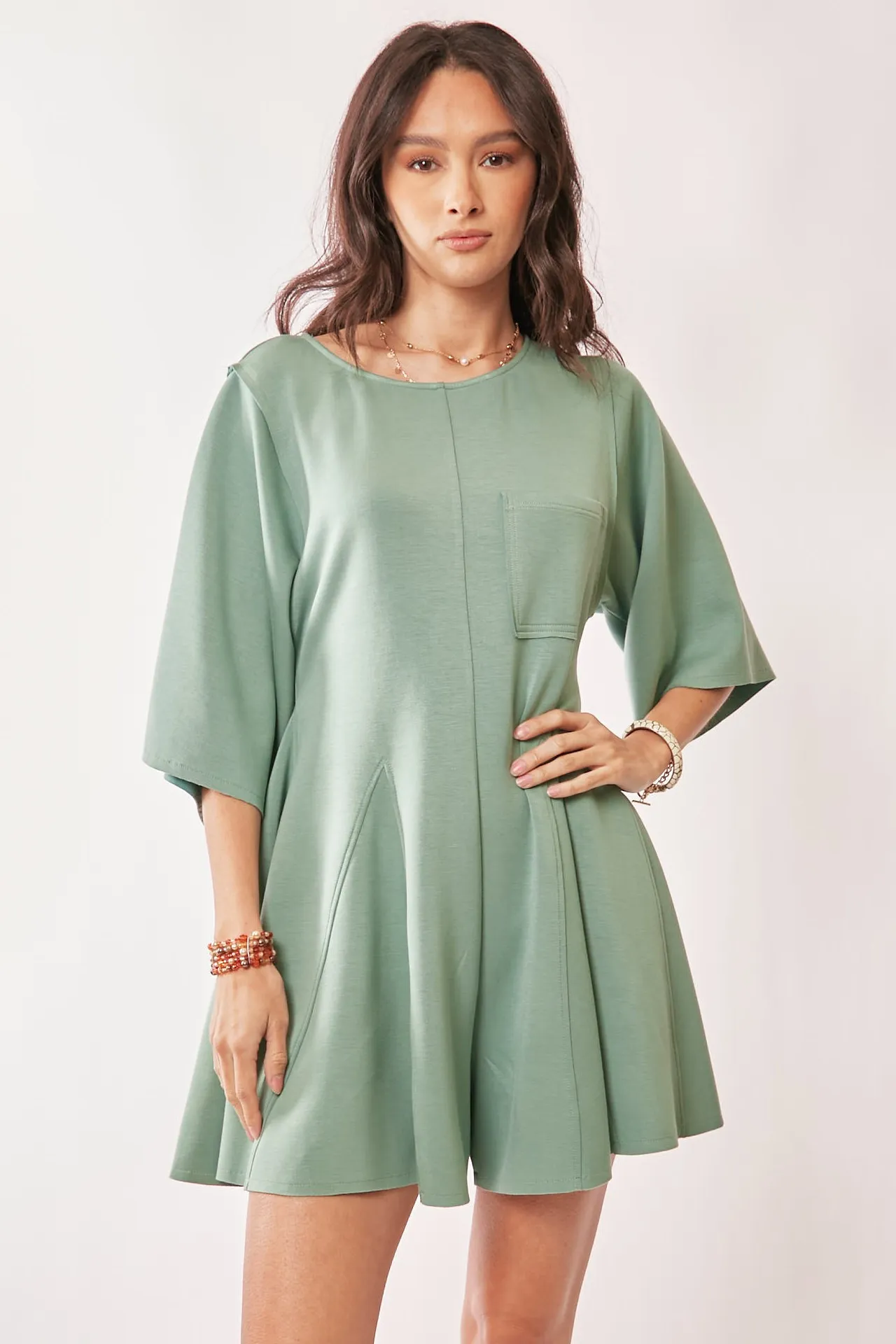 Davi & Dani Solid Draped Sleeve Ties Back Skort Romper - Image 2