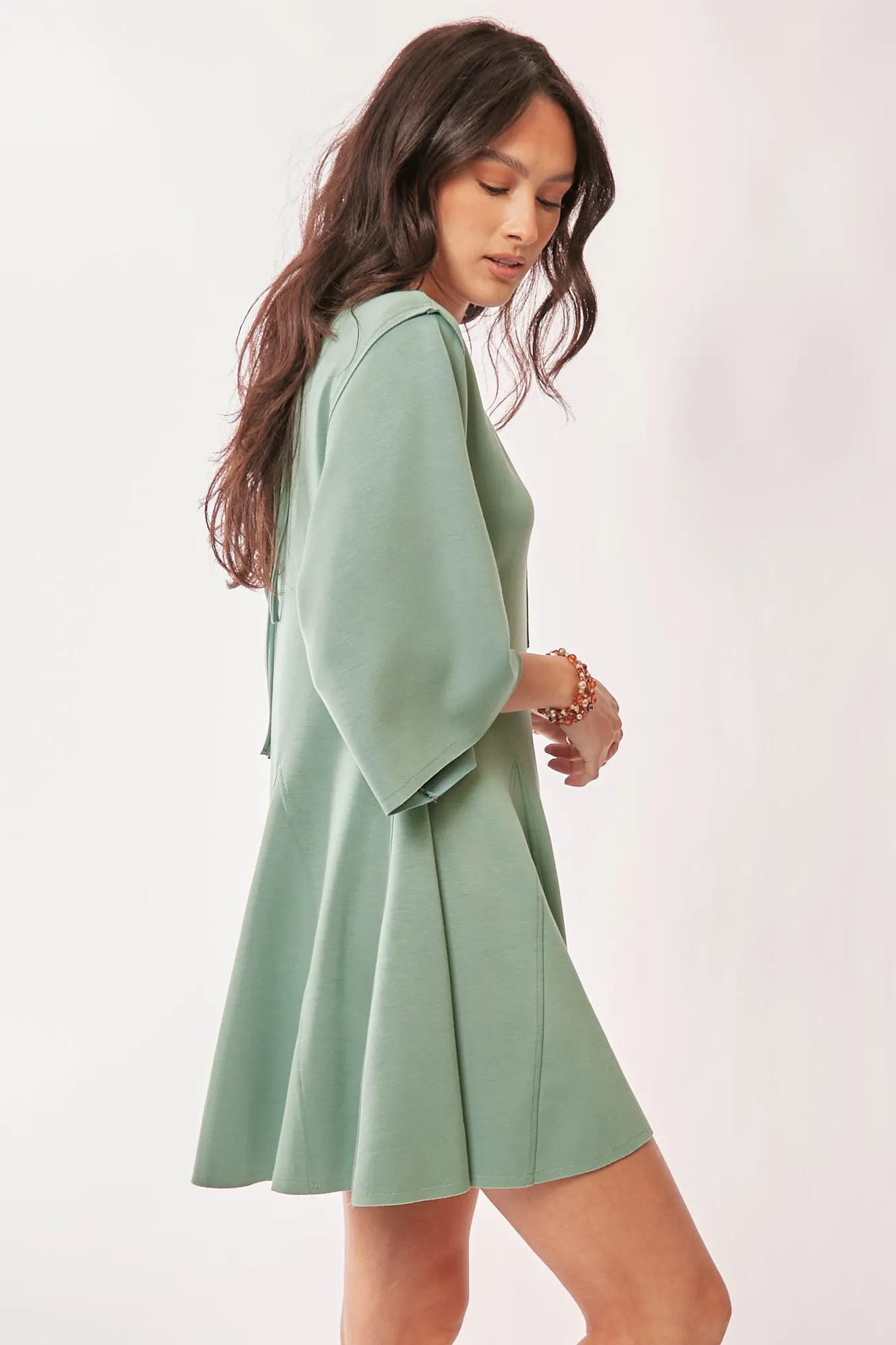 Davi & Dani Solid Draped Sleeve Ties Back Skort Romper - Image 3