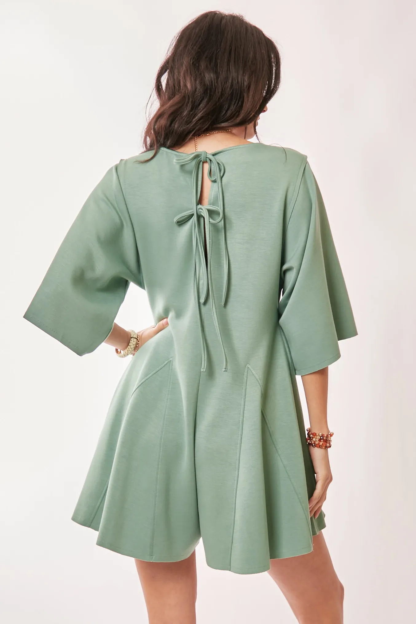 Davi & Dani Solid Draped Sleeve Ties Back Skort Romper - Image 4