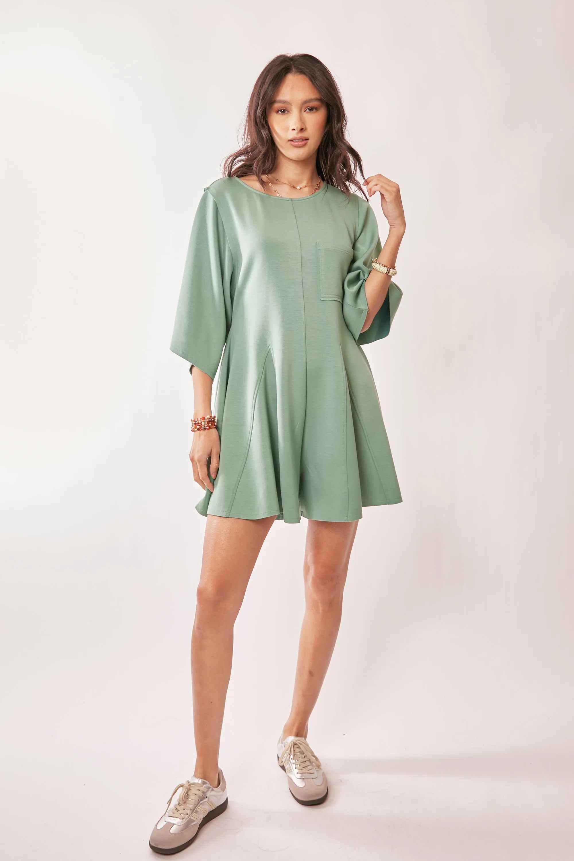 Davi & Dani Solid Draped Sleeve Ties Back Skort Romper - Image 5