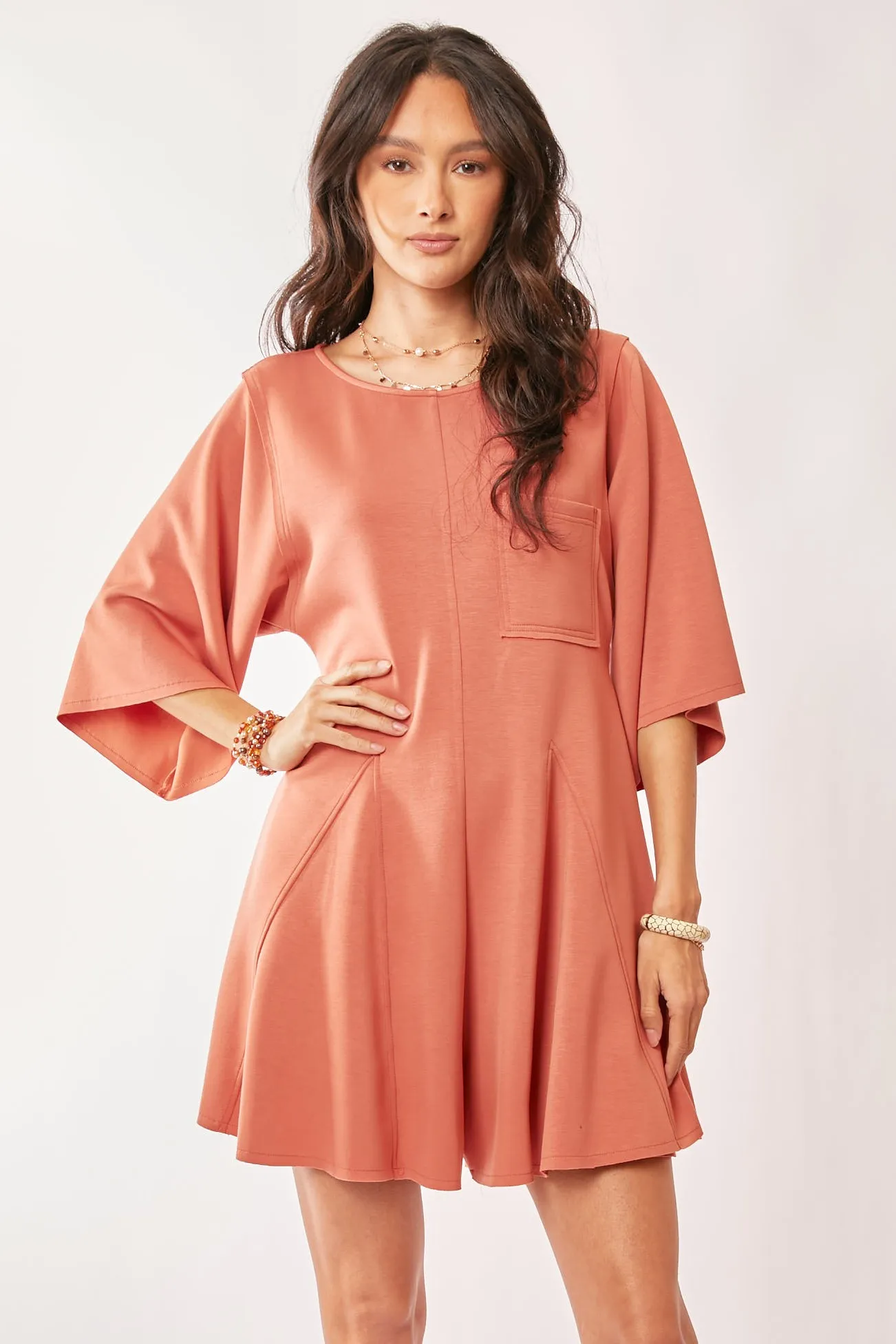 Davi & Dani Solid Draped Sleeve Ties Back Skort Romper - Image 2