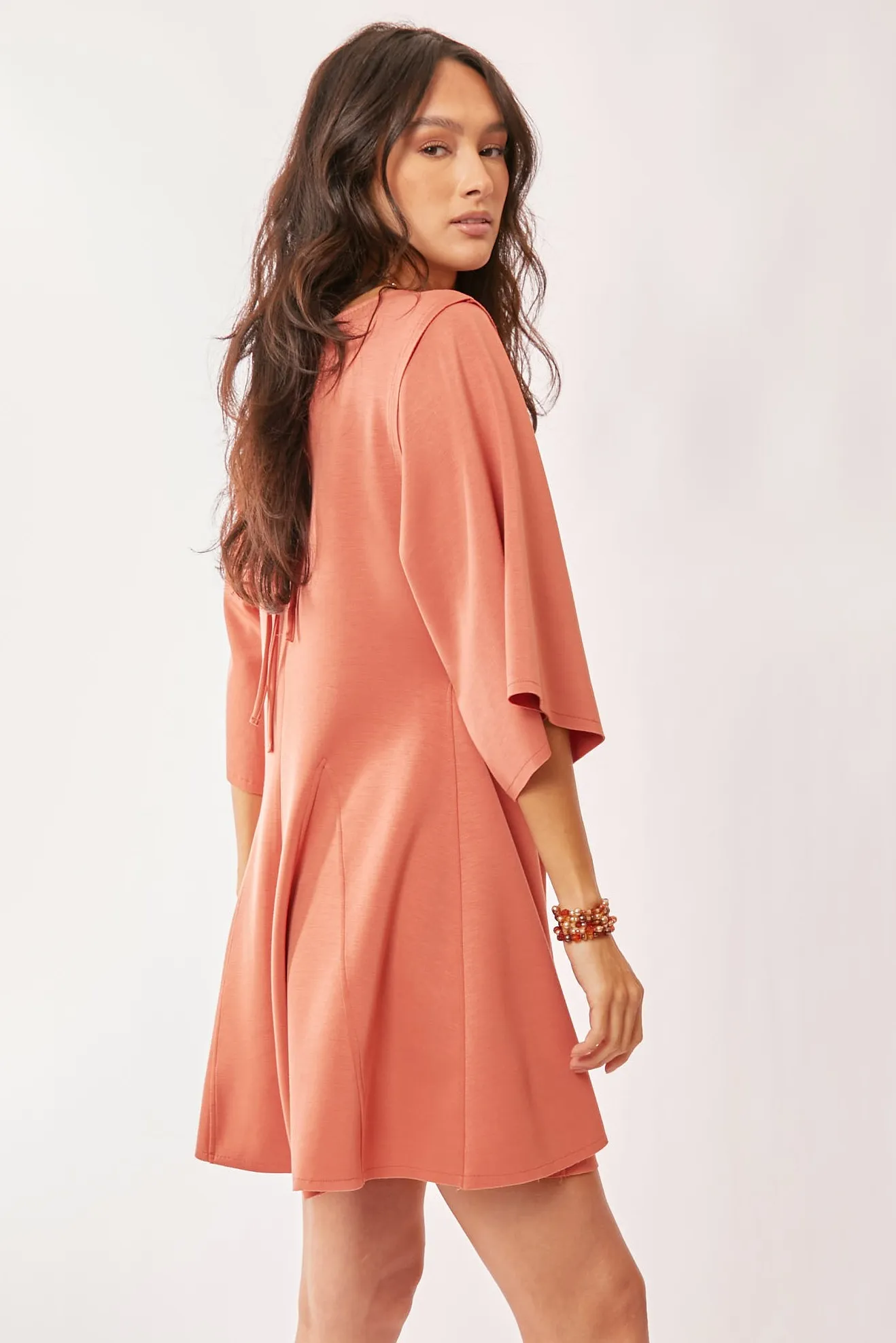 Davi & Dani Solid Draped Sleeve Ties Back Skort Romper - Image 3