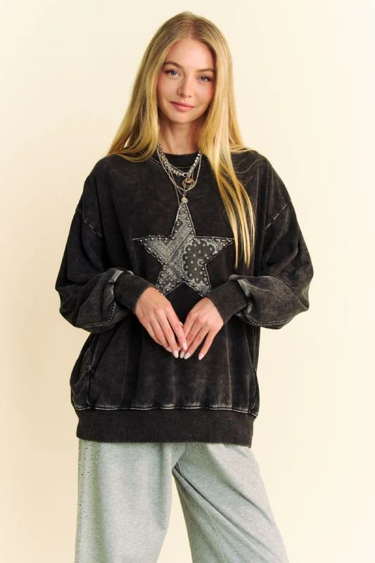 Davi & Dani Stud Star Patch Acid Washed Sweatshirt - Image 4
