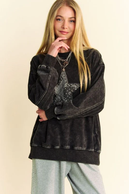 Davi & Dani Stud Star Patch Acid Washed Sweatshirt - Image 5