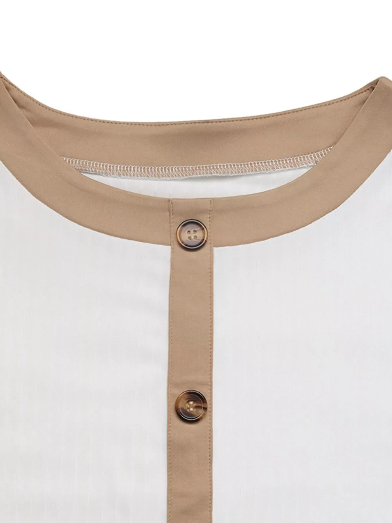 Decor Button Round Neck Short Sleeve Blouse - Image 7