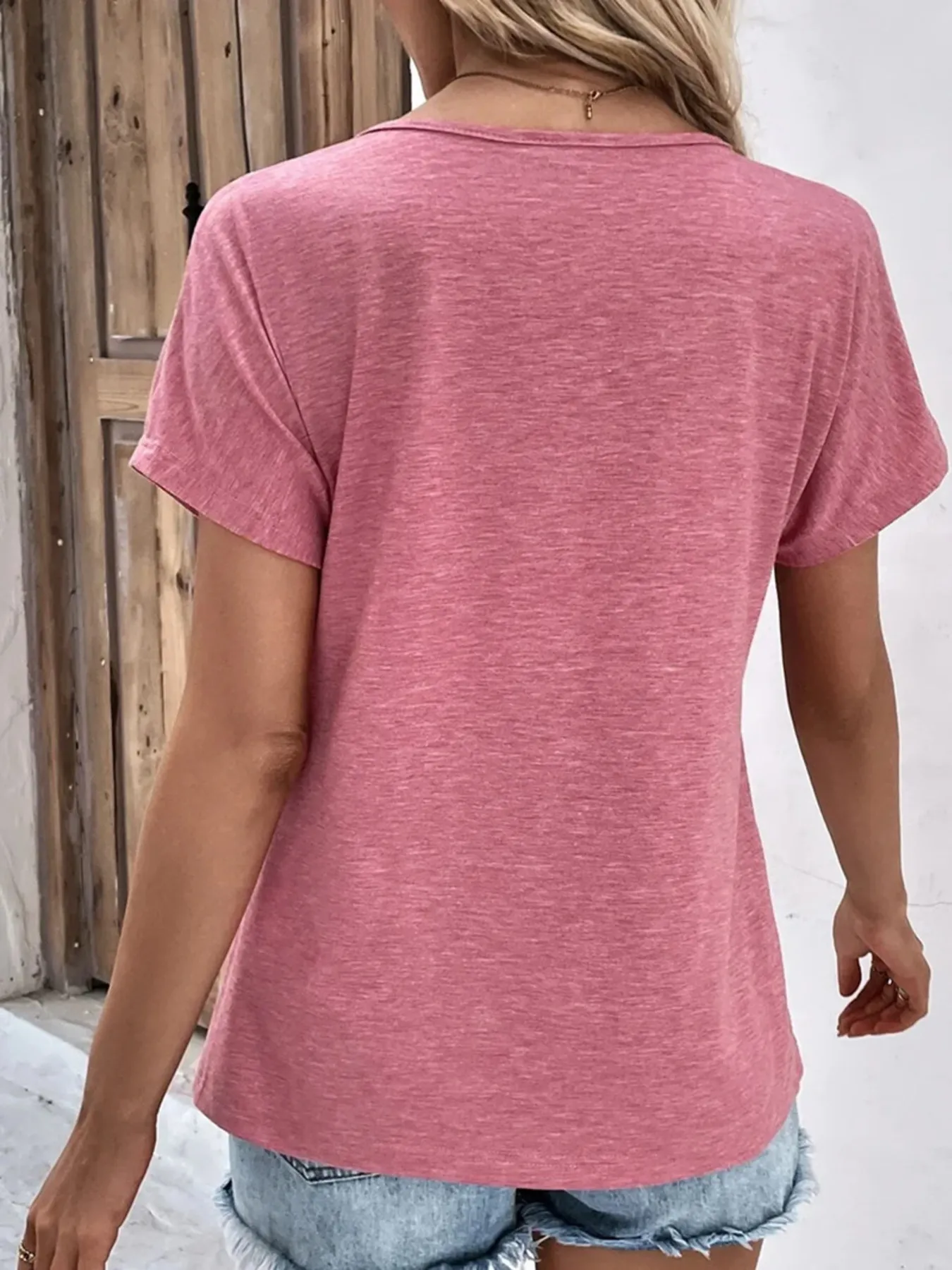 Decor Button Short Sleeve T-Shirt - Image 3