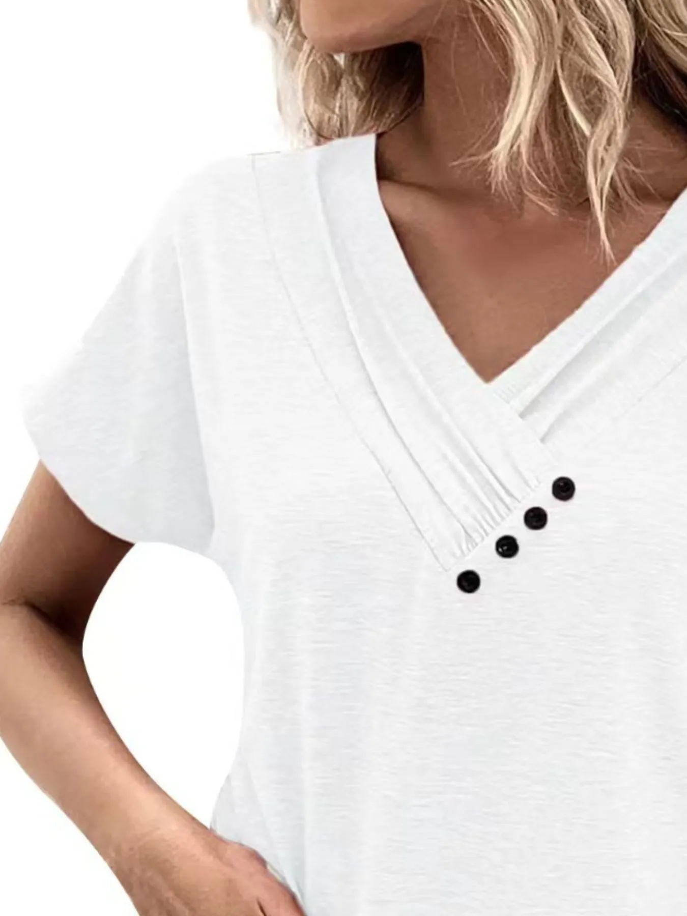 Decor Button Short Sleeve T-Shirt - Image 9
