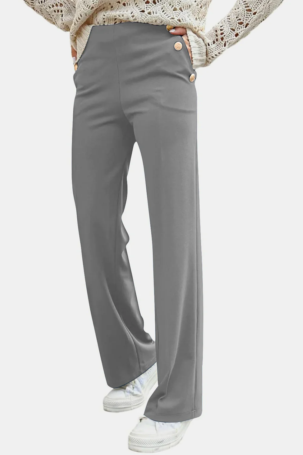 Decorative Button High Rise Pants - Image 16
