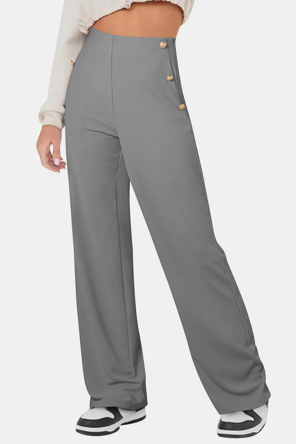 Decorative Button High Rise Pants - Image 17