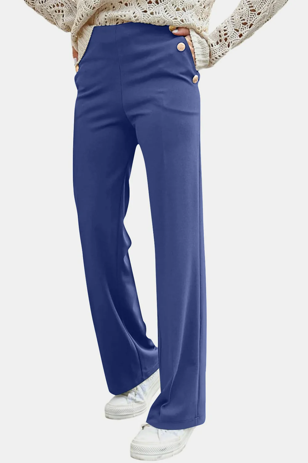 Decorative Button High Rise Pants - Image 20