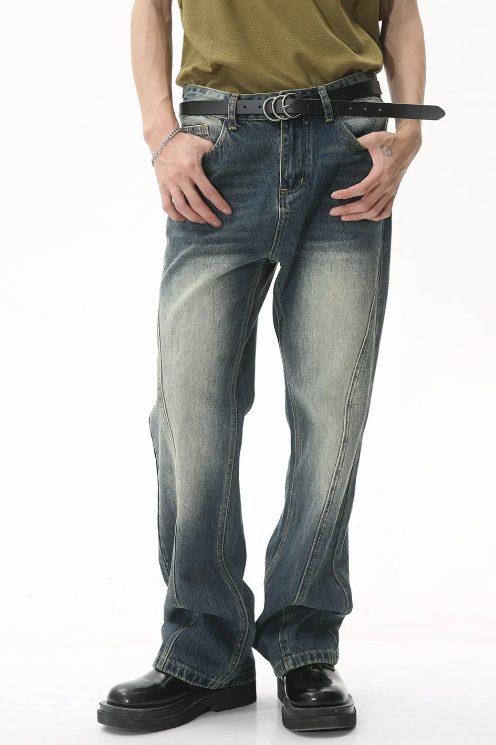 Decorative Seam Jeans with Pockets - Image 2